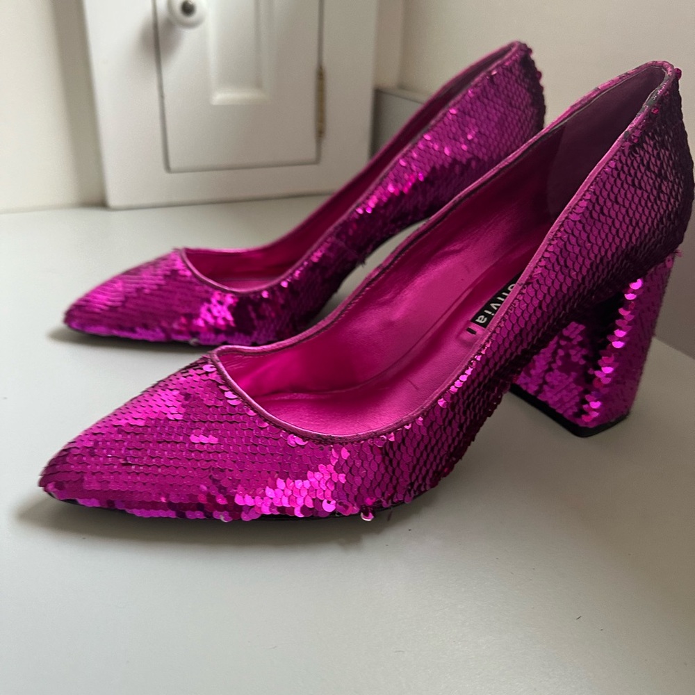 Alice and Olivia Pink Sequence Heels